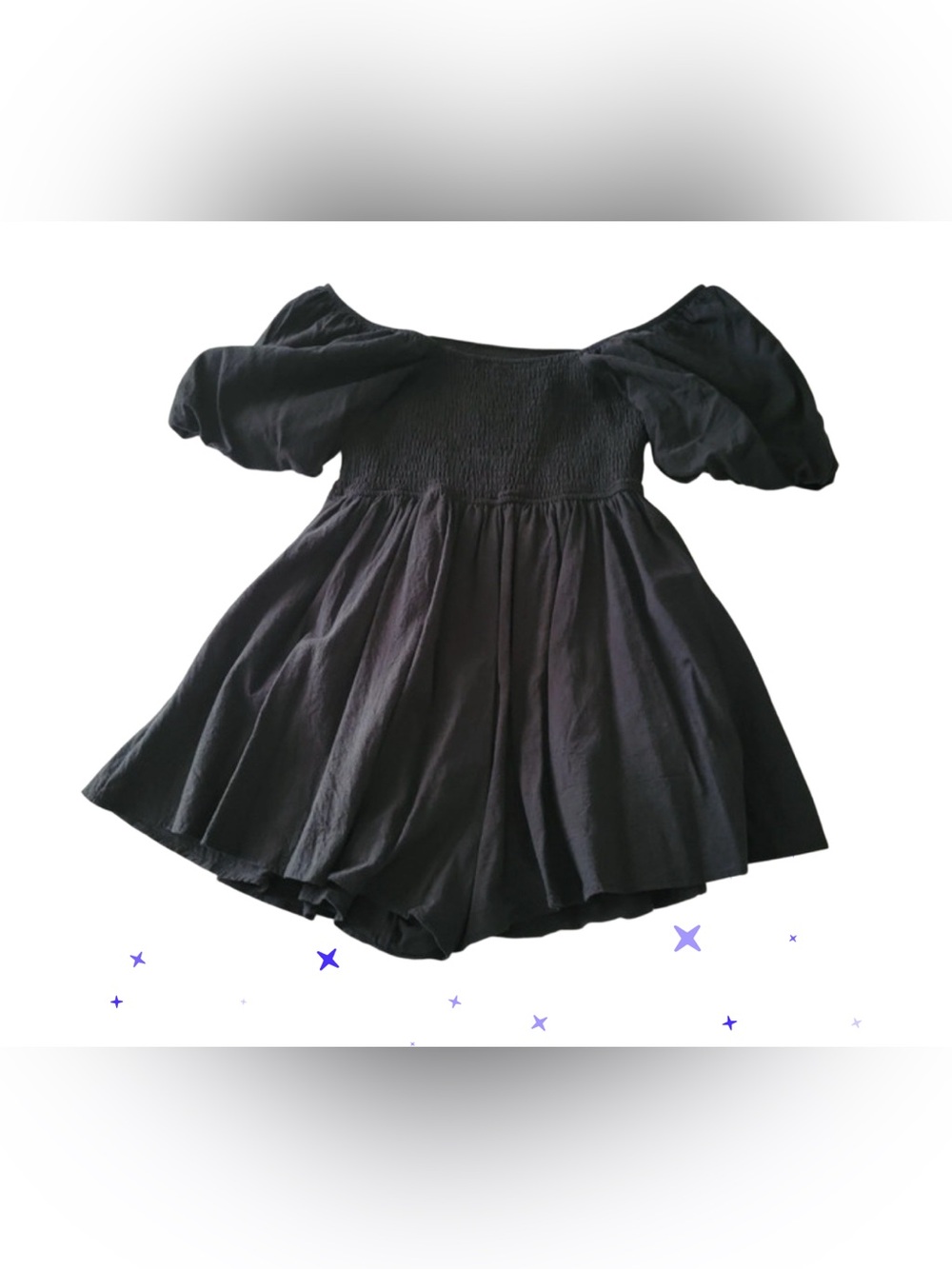 VGC- 8-10 faded Black Puff-Sleeve off the shoulder, mock back cocktail dress